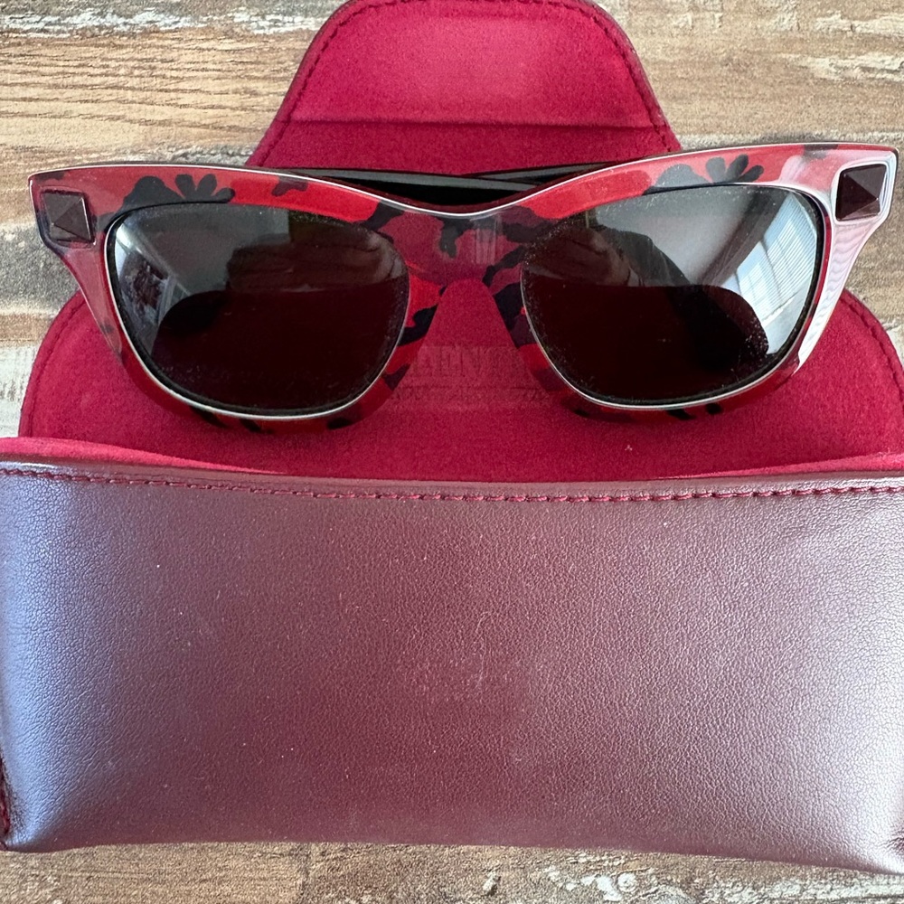 Valentino Red and Black Floral Sunglasses